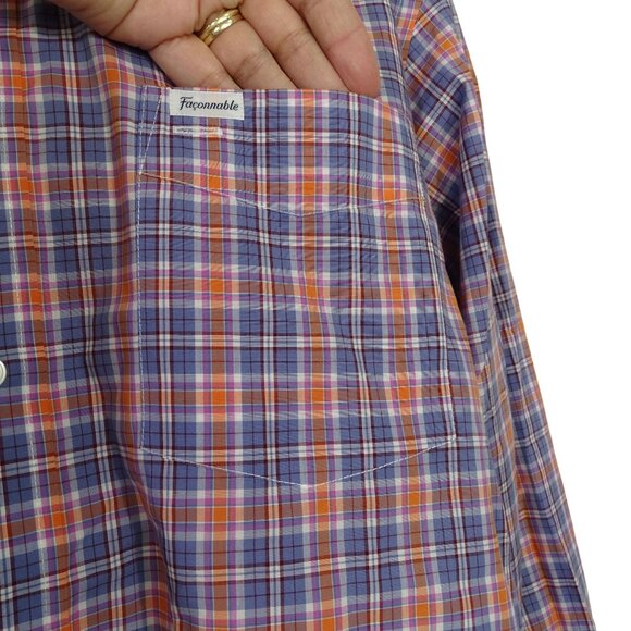 Faconnable Club Long Sleeve Blue Orange Plaid Button Down Shirt Men Size L - Picture 4 of 11